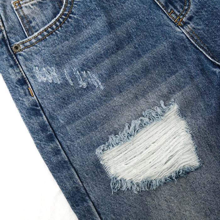 6-14T Girls Jeans,Elastic Band Inside Ripped Holes Denim Pants