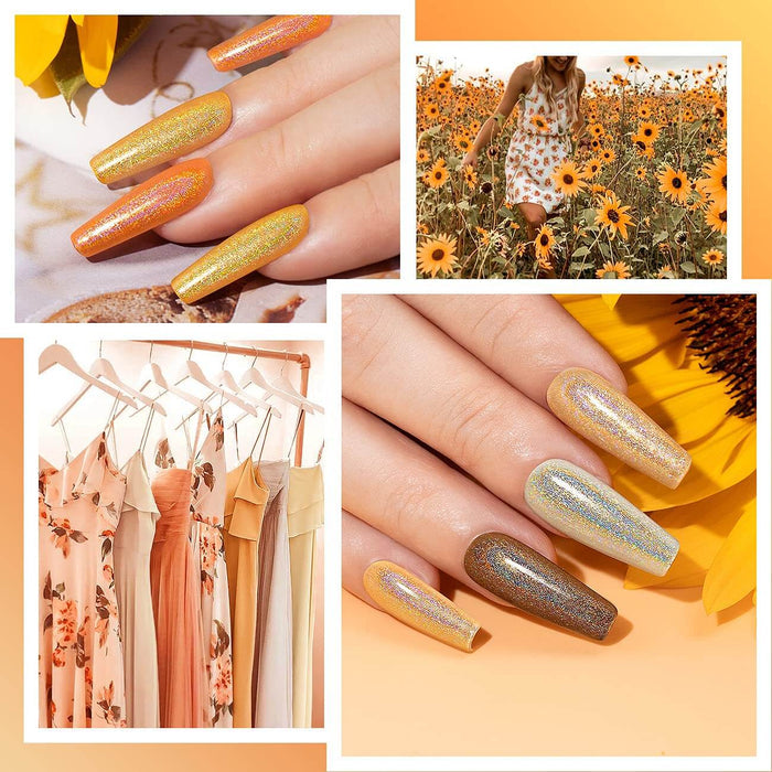 RARJSM ®6 Colors Orange Yellow Holographic Nail Gel Polish Set
