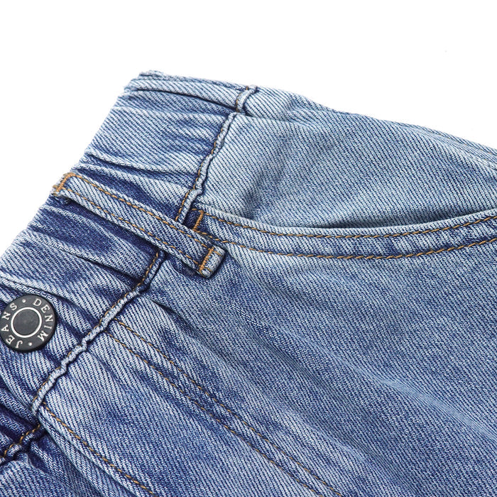 6-Pocket Girls Wide-Leg Denim Pants, 5-14T Ribbed Waist with Opening On Leg Cargo Jeans