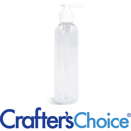 8 oz Clear Bullet Bottle with White Ribbed Saddle Pump