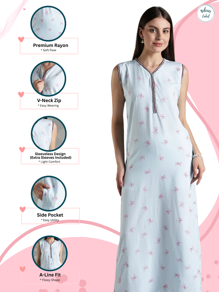 Aqua blue rayon sleeveless soft nightwear for women