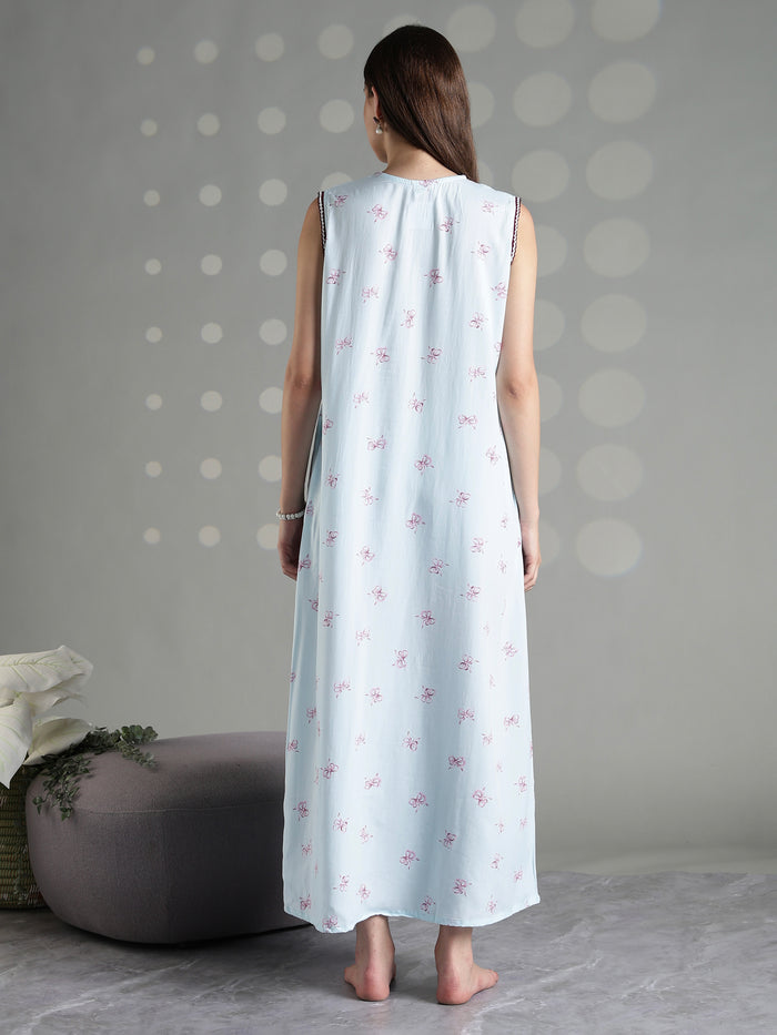 Aqua blue rayon sleeveless soft nightwear for women