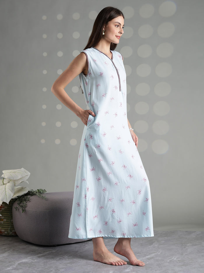 Aqua blue rayon sleeveless soft nightwear for women