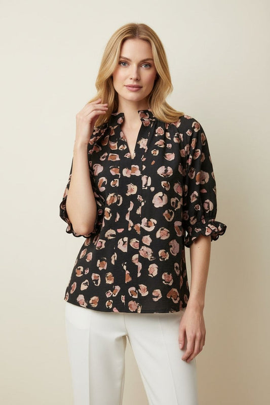 Abstract Print Puff Sleeve Blouse-Heimish USA