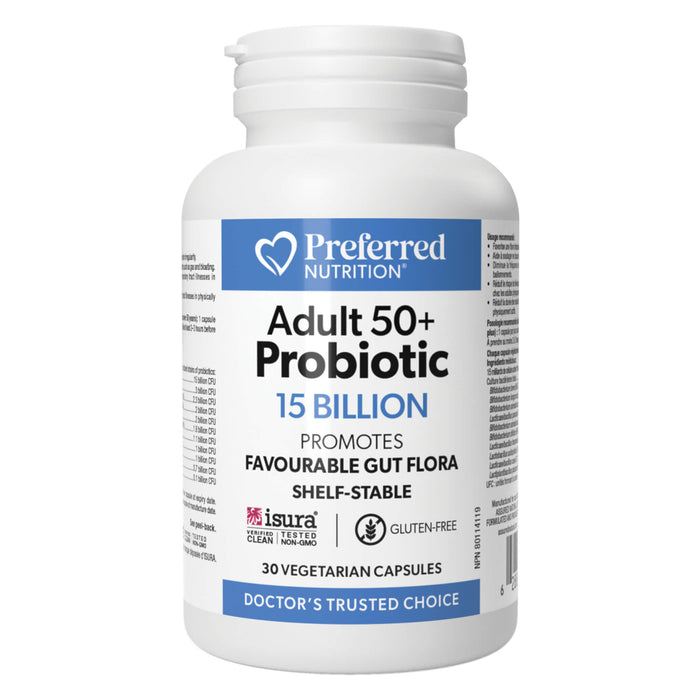 Bottle of Natural Factors Adult 50+ Probiotic 15 Billion - Shelf Stable 30 Vegetarian Capsules