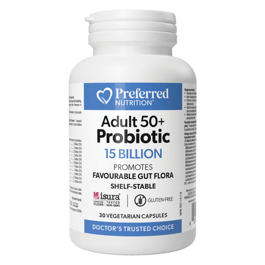 Bottle of Natural Factors Adult 50+ Probiotic 15 Billion - Shelf Stable 30 Vegetarian Capsules