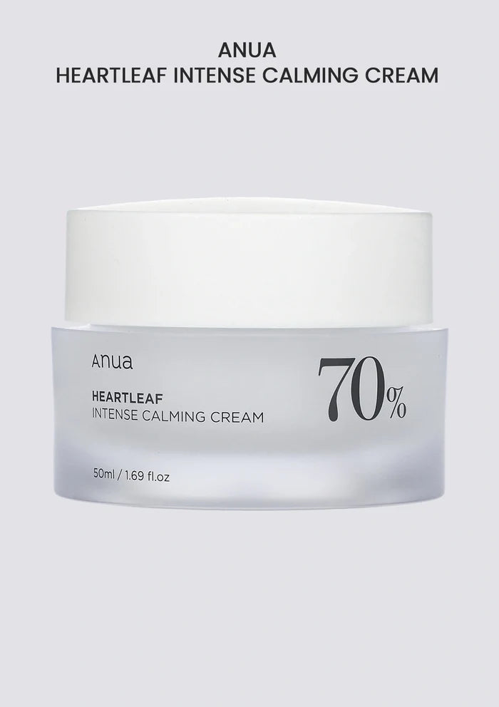 Anua Heartleaf Intense Calming Cream jar on a light gray background
