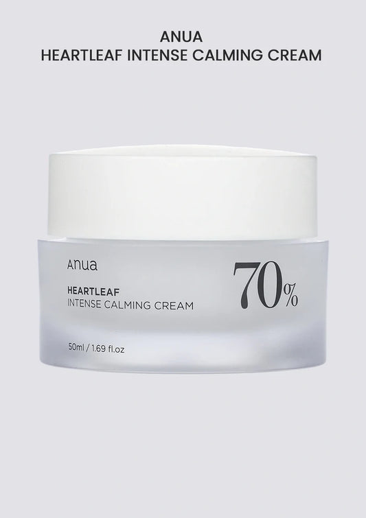 Anua Heartleaf Intense Calming Cream jar on a light gray background
