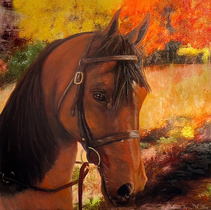Arabian Horse Portrait I Custom Oil Portrait-custom pet portraits hand-painted and digital artwork by artist Enzie Shahmiri