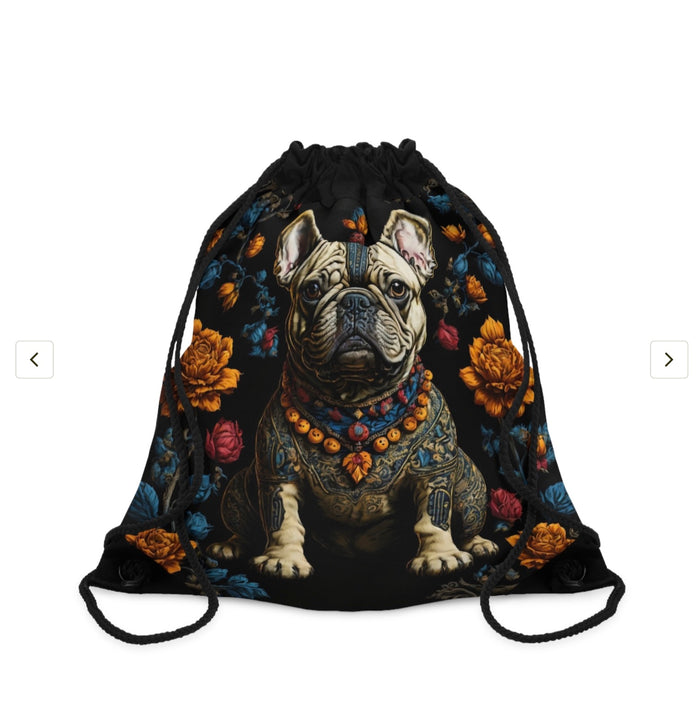 Artistic French Bulldog Drawstring Bag | Pet Lover Gift, Backpack, Gym Bag, Carry-All, Floral Design