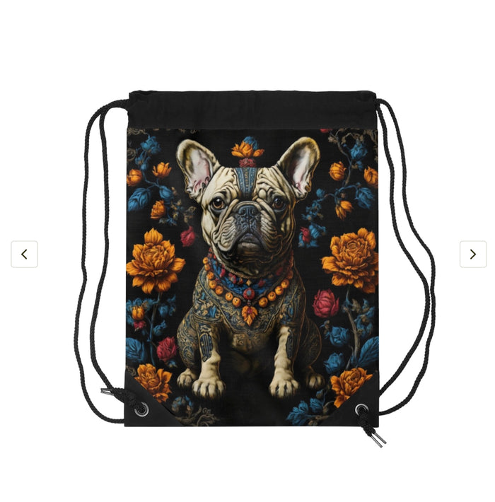 Artistic French Bulldog Drawstring Bag | Pet Lover Gift, Backpack, Gym Bag, Carry-All, Floral Design