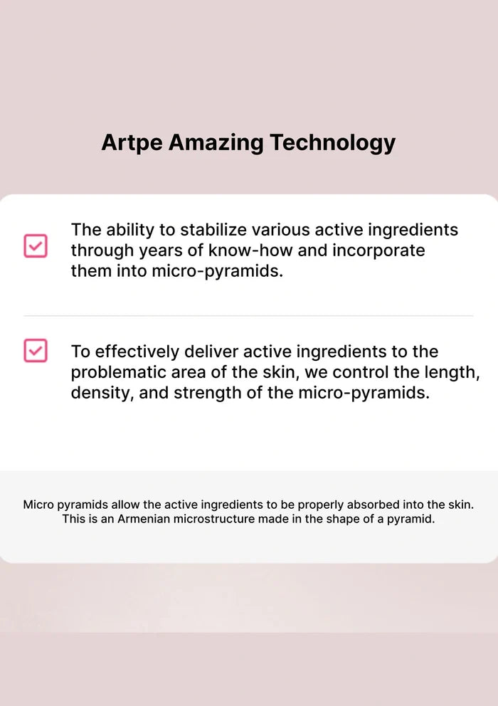 Text describing Artpa Amazing Technology on a light pink background