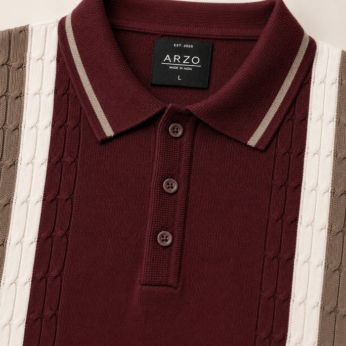 ARZO Bordeaux Crest Knit Polo | Premium Quality
