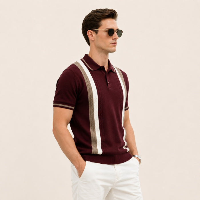 ARZO Bordeaux Crest Knit Polo | Premium Quality