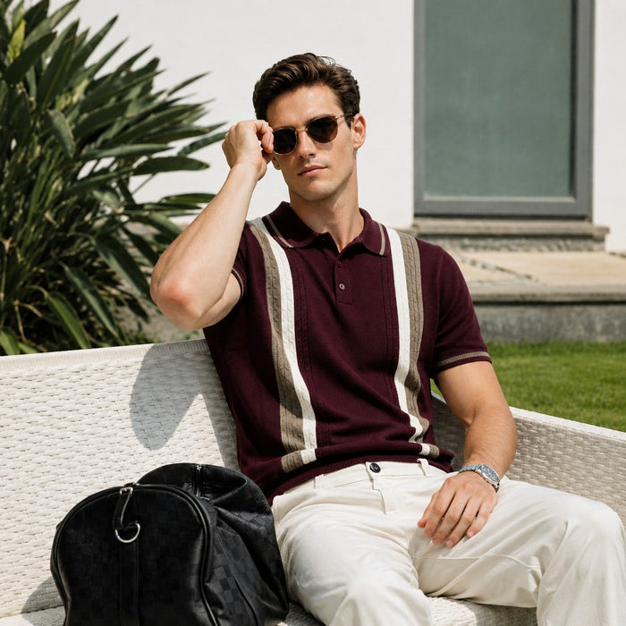 ARZO Bordeaux Crest Knit Polo