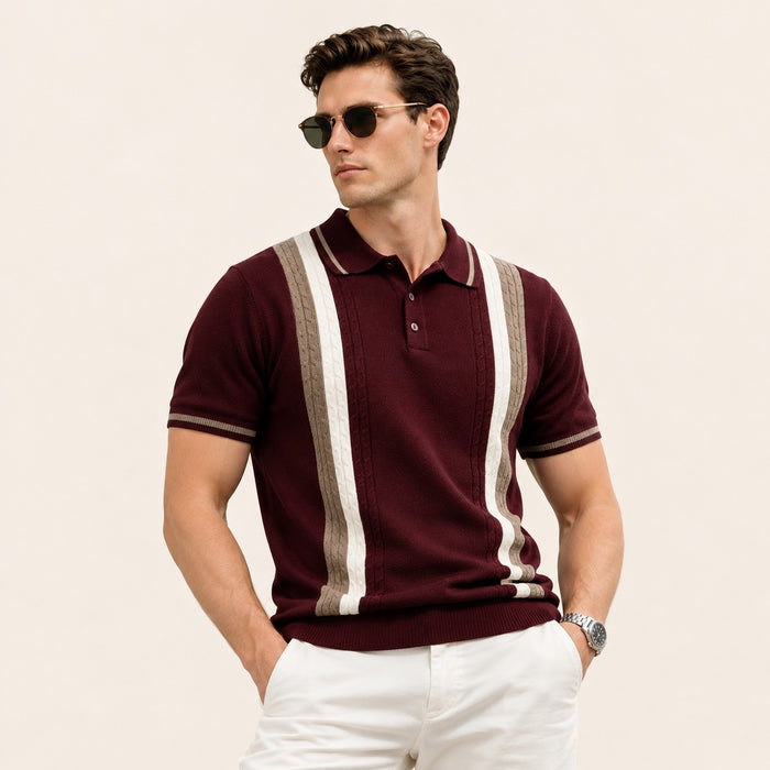 ARZO Bordeaux Crest Knit Polo