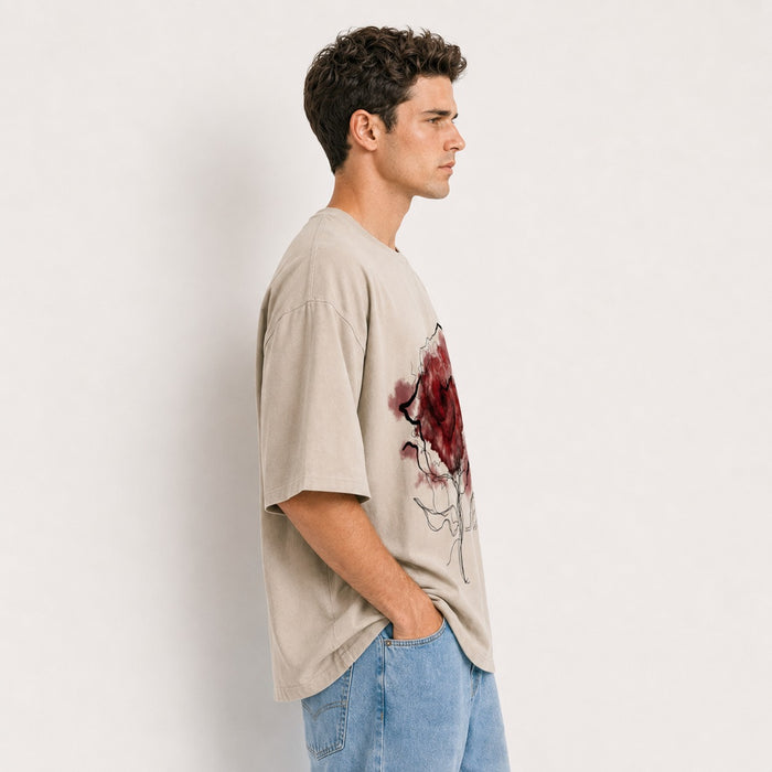 ARZO Crimson Bloom Oversized Tee
