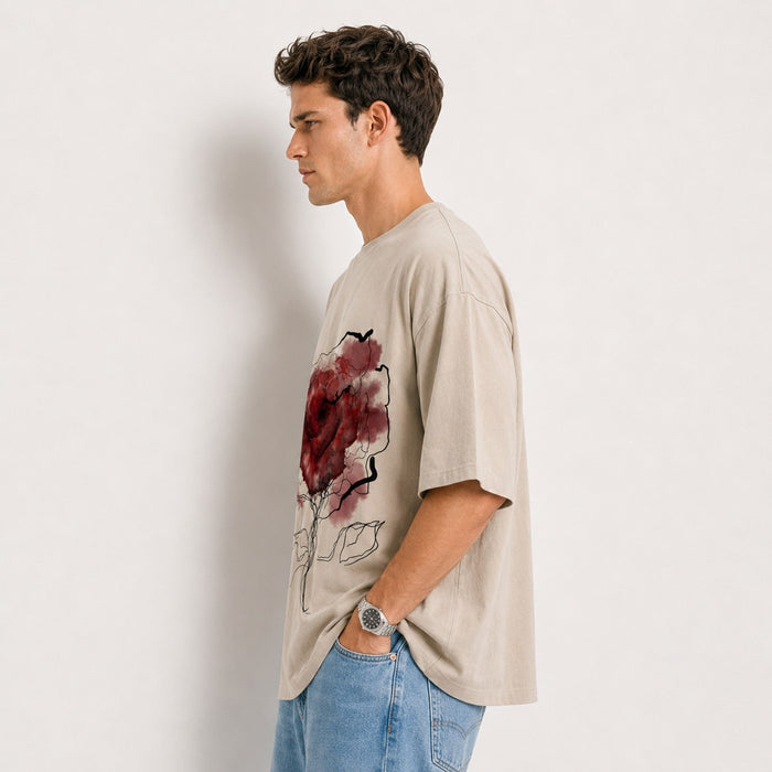ARZO Crimson Bloom Oversized Tee
