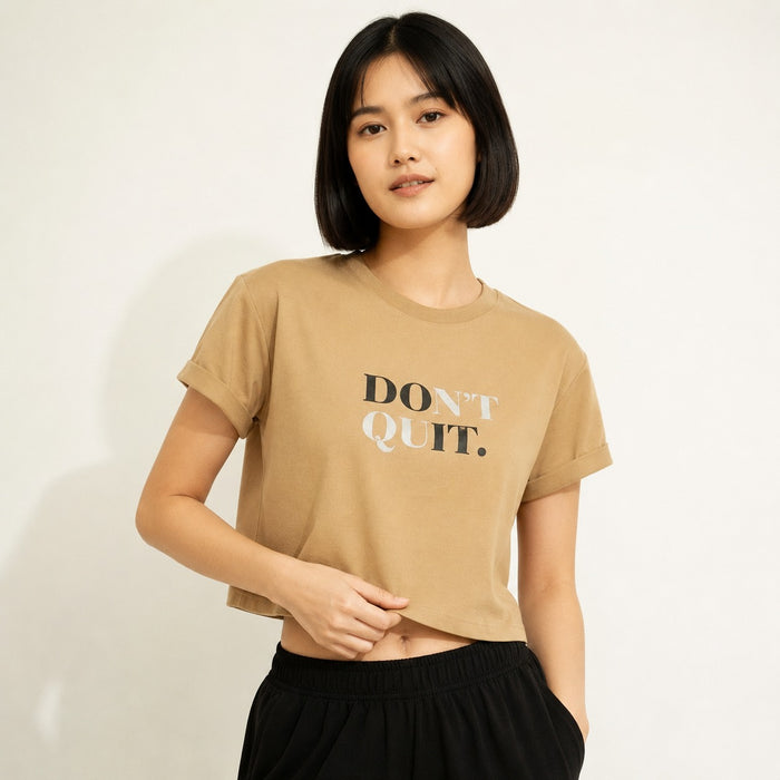 ARZO “Don’t Quit” Crop Tee – Beige