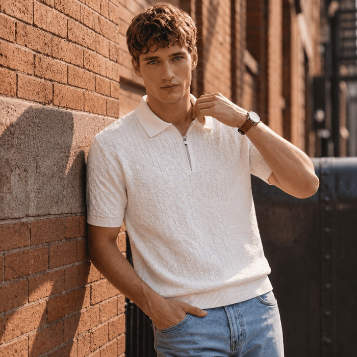 ARZO Ivory Grid Zip Polo