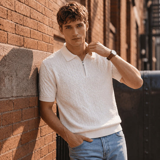 ARZO Ivory Grid Zip Polo