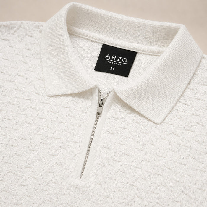 ARZO Ivory Grid Zip Polo