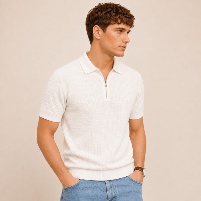 ARZO Ivory Grid Zip Polo