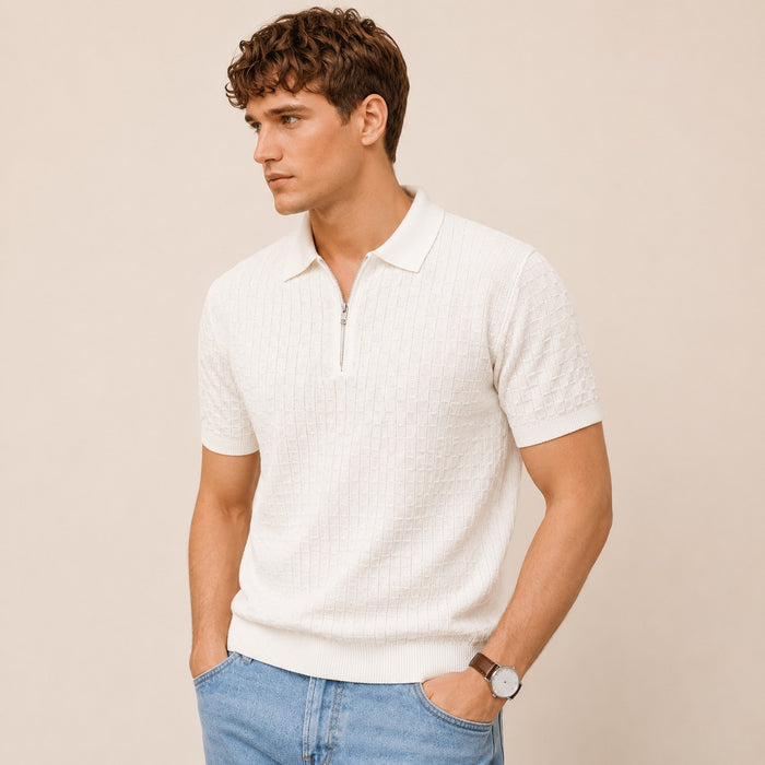 ARZO Ivory Grid Zip Polo
