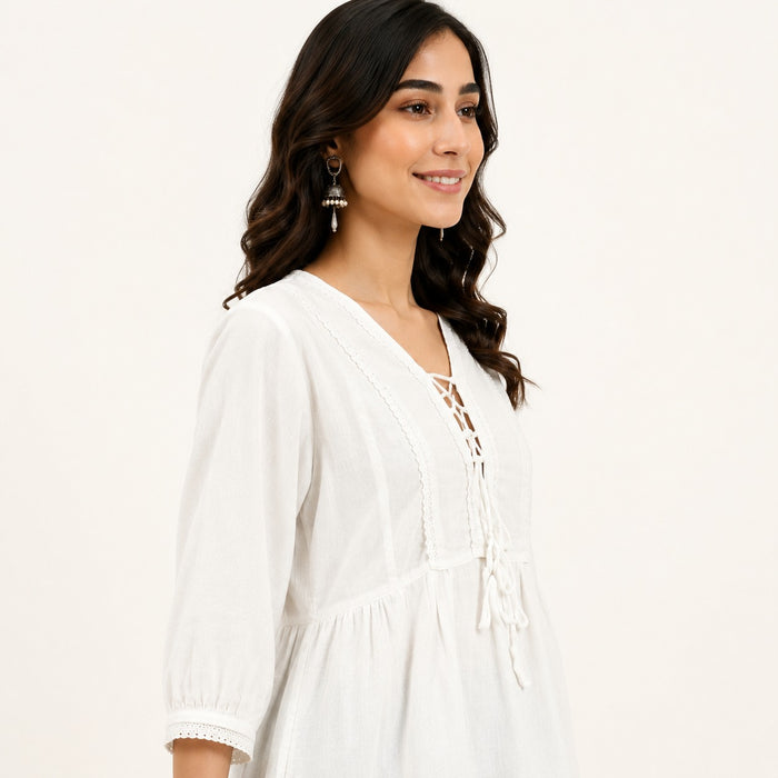 ARZO Lace-Up Tunic Top – Off White