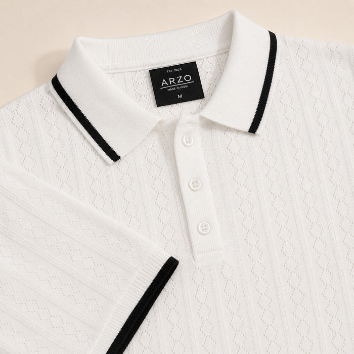 ARZO Luxe Knit Polo – Ivory Edge Edition