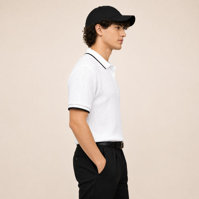 ARZO Luxe Knit Polo – Ivory Edge Edition