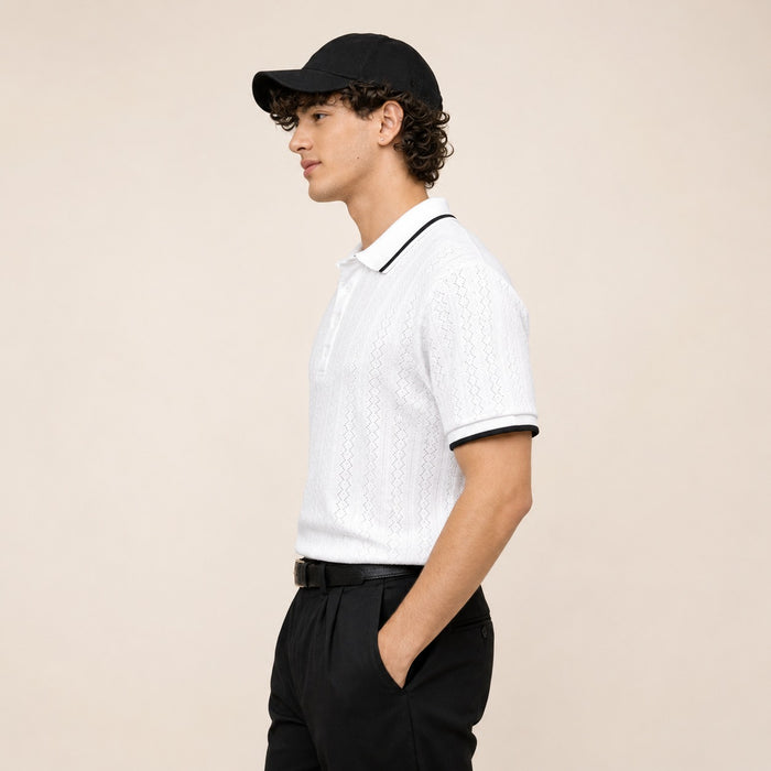 ARZO Luxe Knit Polo – Ivory Edge Edition