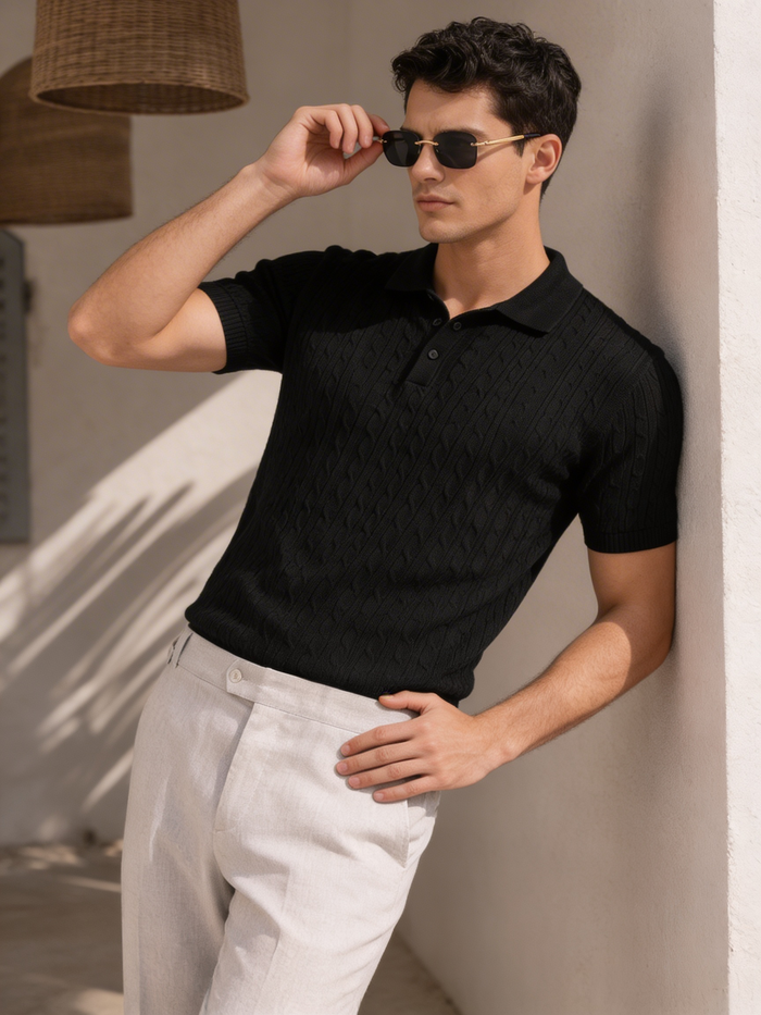 ARZO “Midnight Luxe” Textured Polo