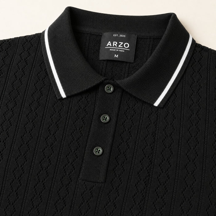ARZO Midnight Ribbed Elite Polo | Premium Quality