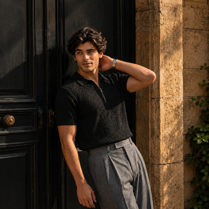 ARZO Noir Black Texture  Polo