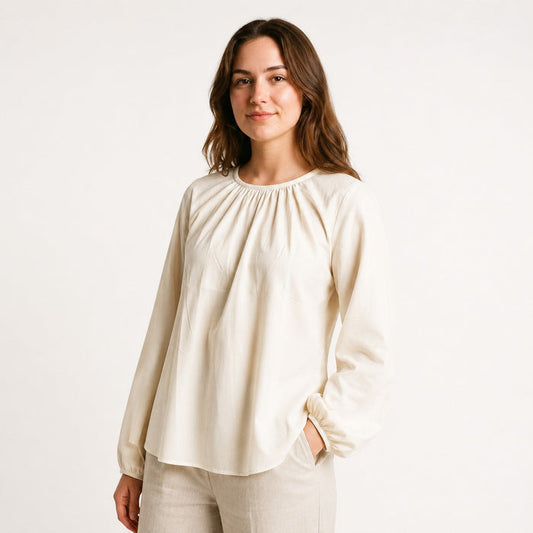ARZO Pearl Soft Pleat Top (Off-White)