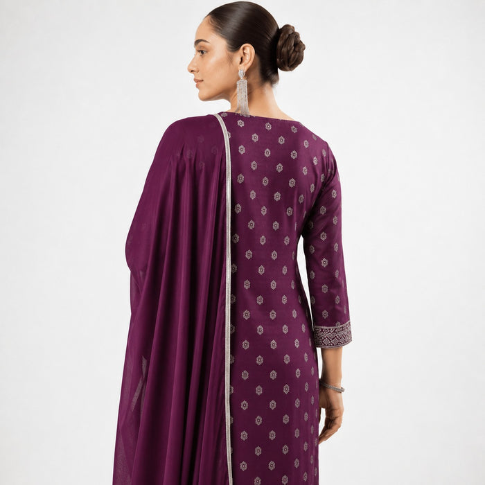 ARZO Plum Royale Printed Suit Set