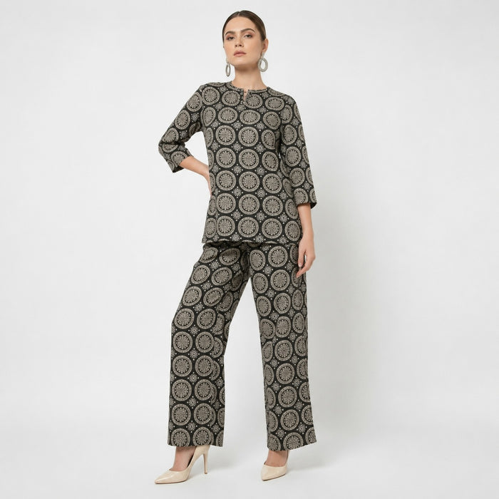 ARZO Printed Co-ord Set – Black & Beige