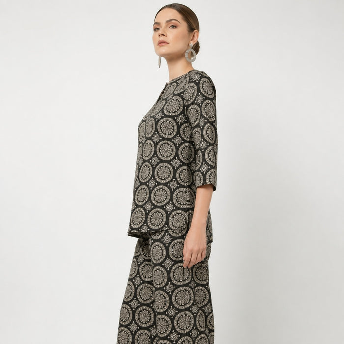 ARZO Printed Co-ord Set – Black & Beige