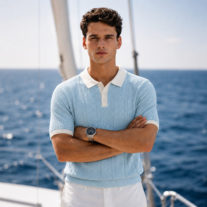 ARZO Riviera Knit Polo – Sky Blue | Premium Quality
