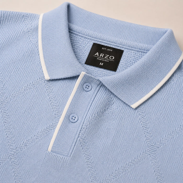 ARZO Signature Diamond Knit Polo – Ice Blue | Premium Quality