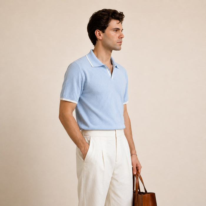 ARZO Signature Diamond Knit Polo – Ice Blue | Premium Quality