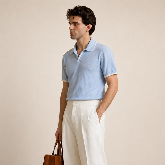 ARZO Signature Diamond Knit Polo – Ice Blue | Premium Quality