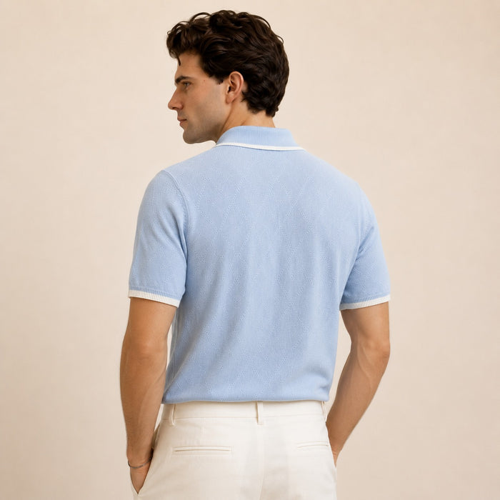 ARZO Signature Diamond Knit Polo – Ice Blue