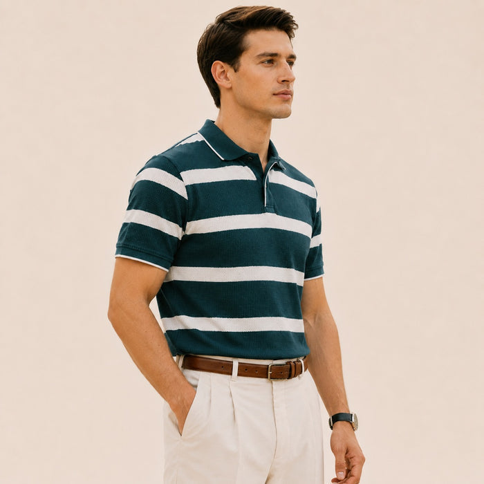 ARZO Teal Horizon Knit Polo