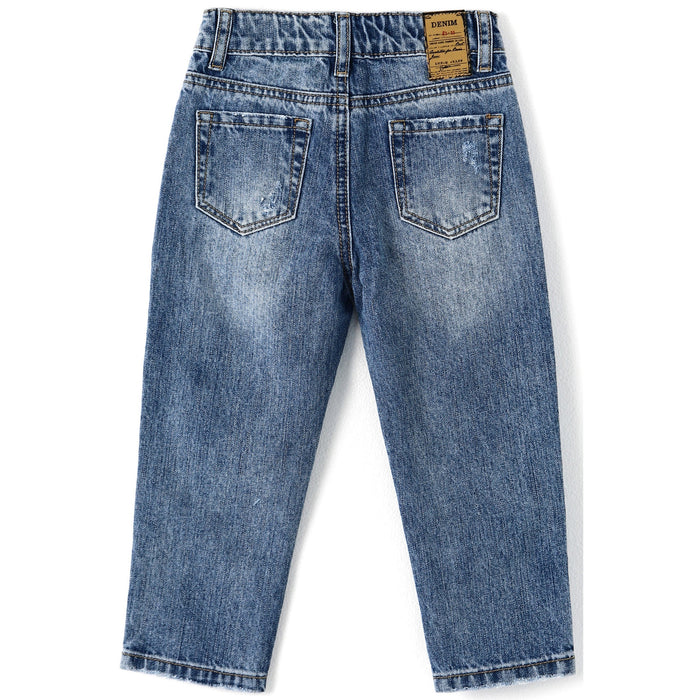 Baby Boys Jeans, Little Boy Elastic Band Inside Ripped Washed Soft Cotton Denim Pants