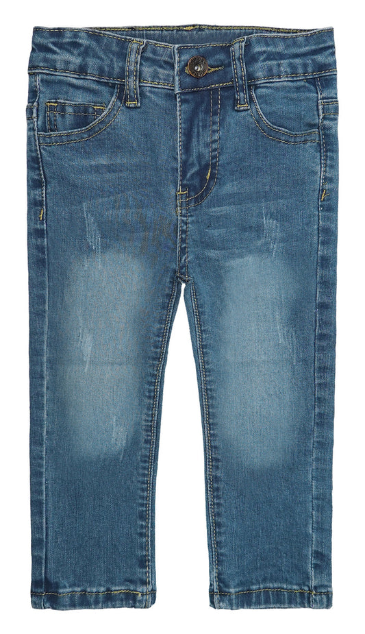 Baby Girls Boys Elastic Band Ripped Straight Fit Denim Jeans Pants