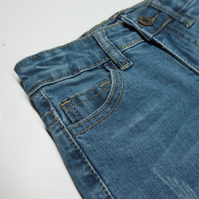Baby Girls Boys Elastic Band Ripped Straight Fit Denim Jeans Pants