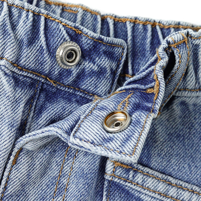 Baby Girls Boys Jeans, 12M-5T Kids Ribbed Waist with D-Rings Denim Pants