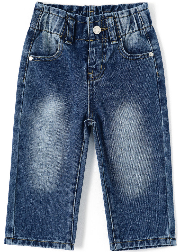 Baby Girls Boys Jeans, 12M-5T Little Kids Ribbed Waist With D-rings Denim Pants
